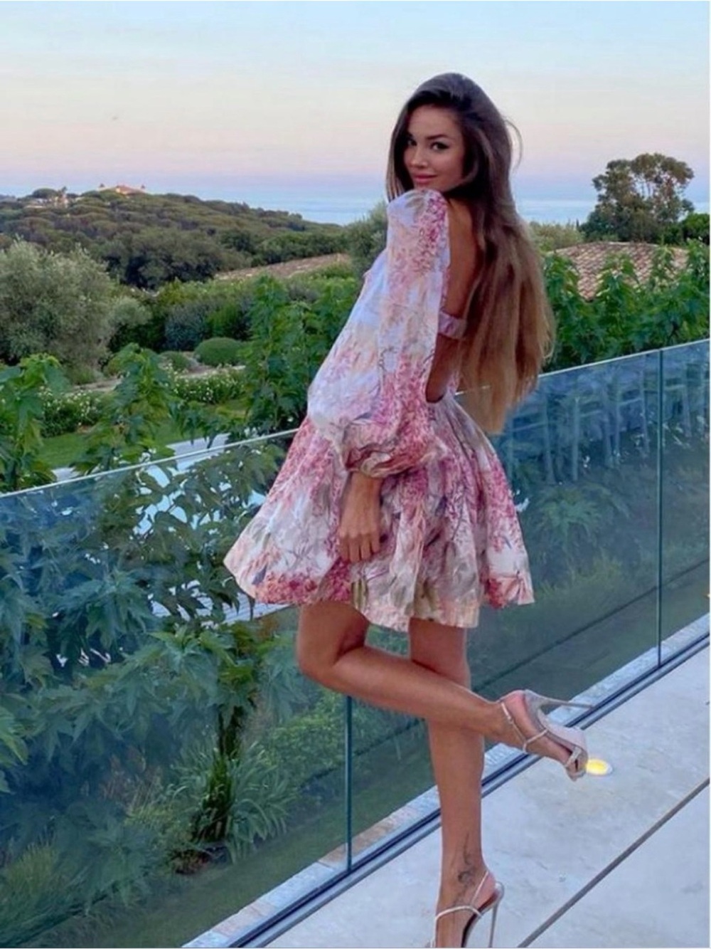 Zimmermann Pink Floral Puff-Sleeve Mini Dress